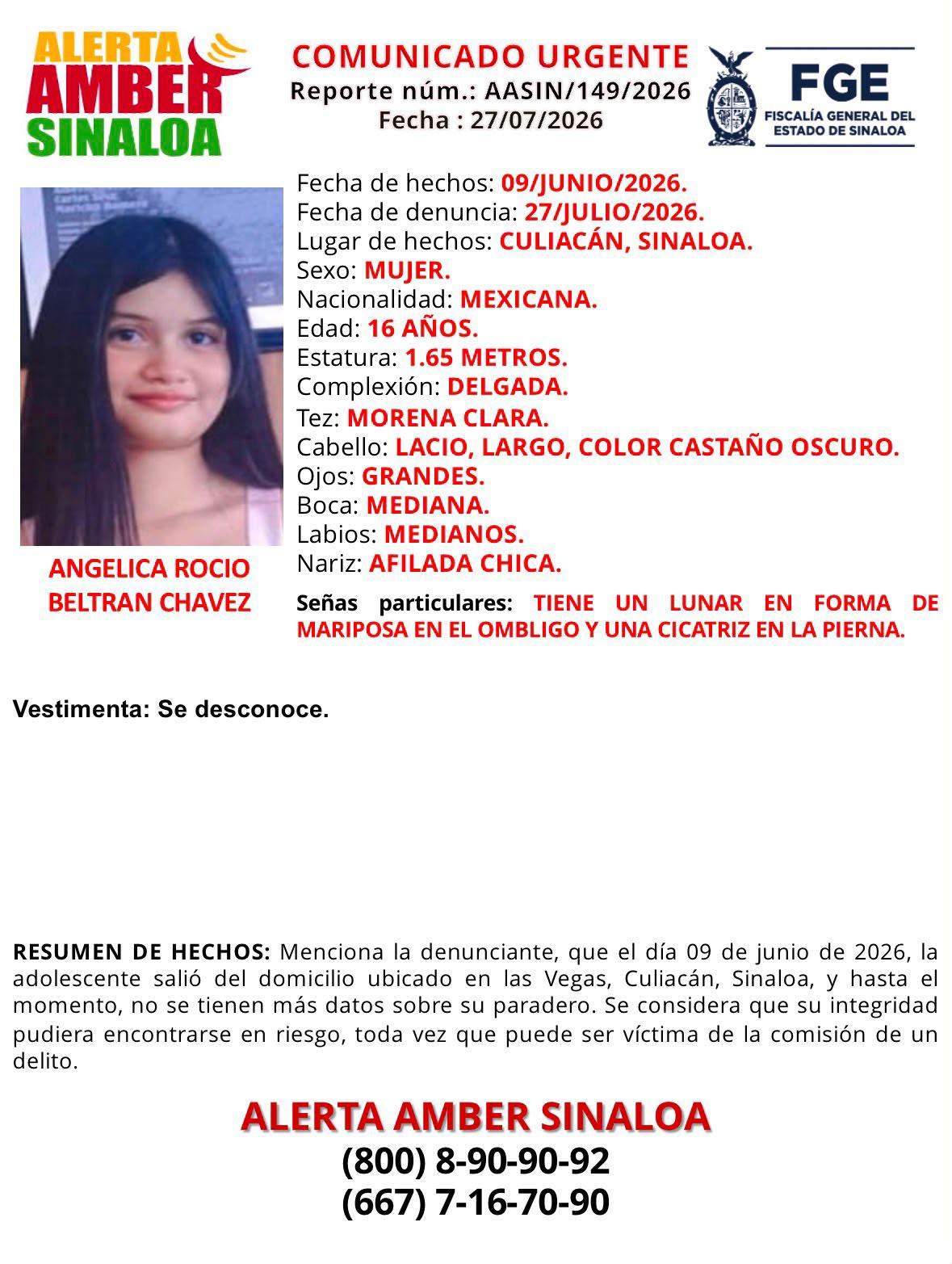 $!Angélica Rocío tiene mes y medio desaparecida en Culiacán, piden apoyo para localizarla