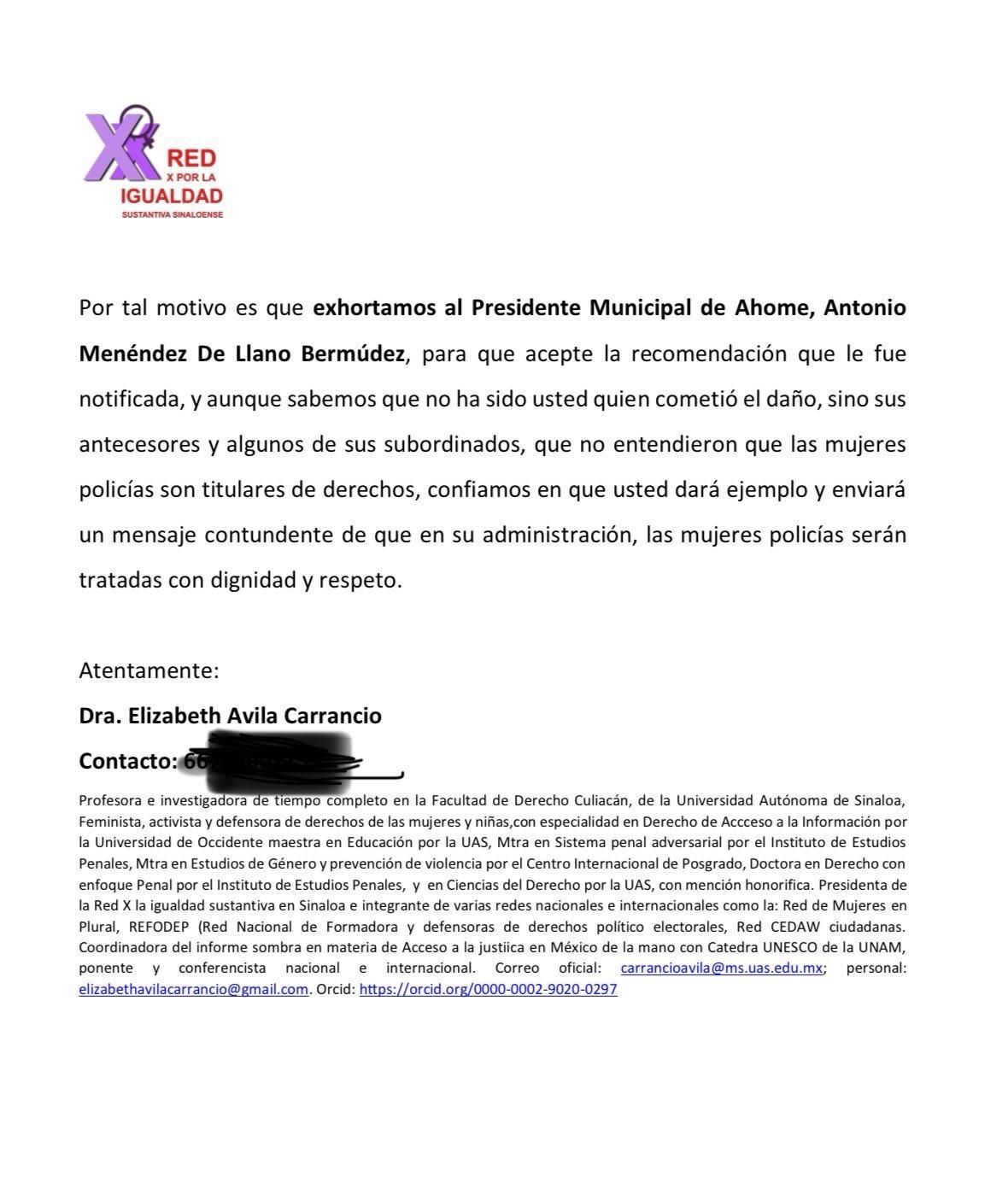 $!Colectiva exige al alcalde de Ahome acatar recomendación de la CEDH por caso de policía