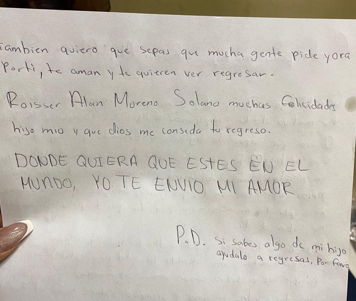 $!En el día de su cumpleaños, Aracely dedica carta a Roisser Alan su hijo desaparecido