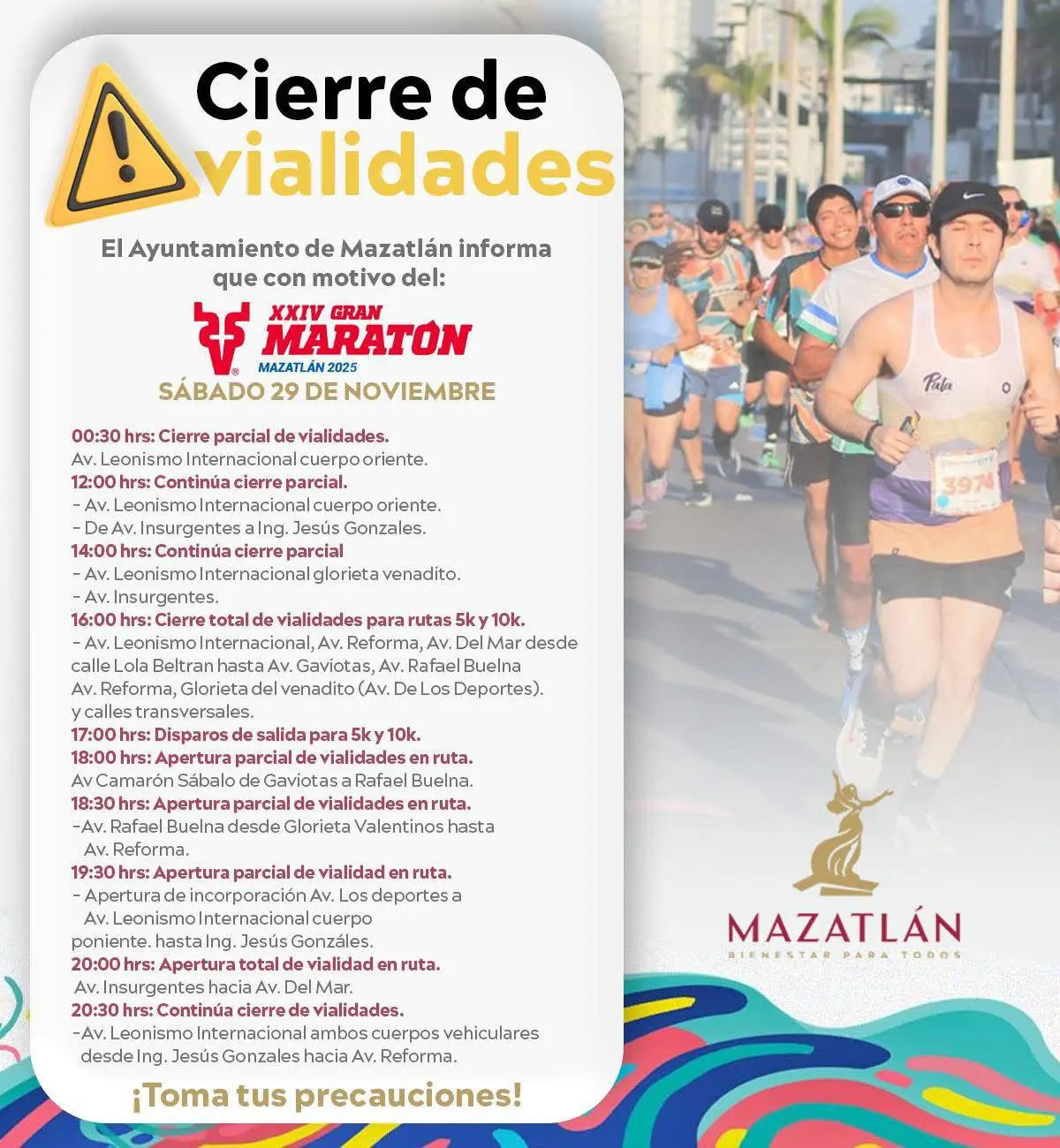 $!Comenzará este sábado el cierre de vialidades por el Gran Maratón Mazatlán