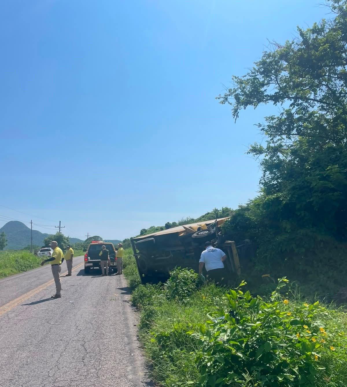 $!Vuelca camión de carga en la carretera Rosario-Agua Verde