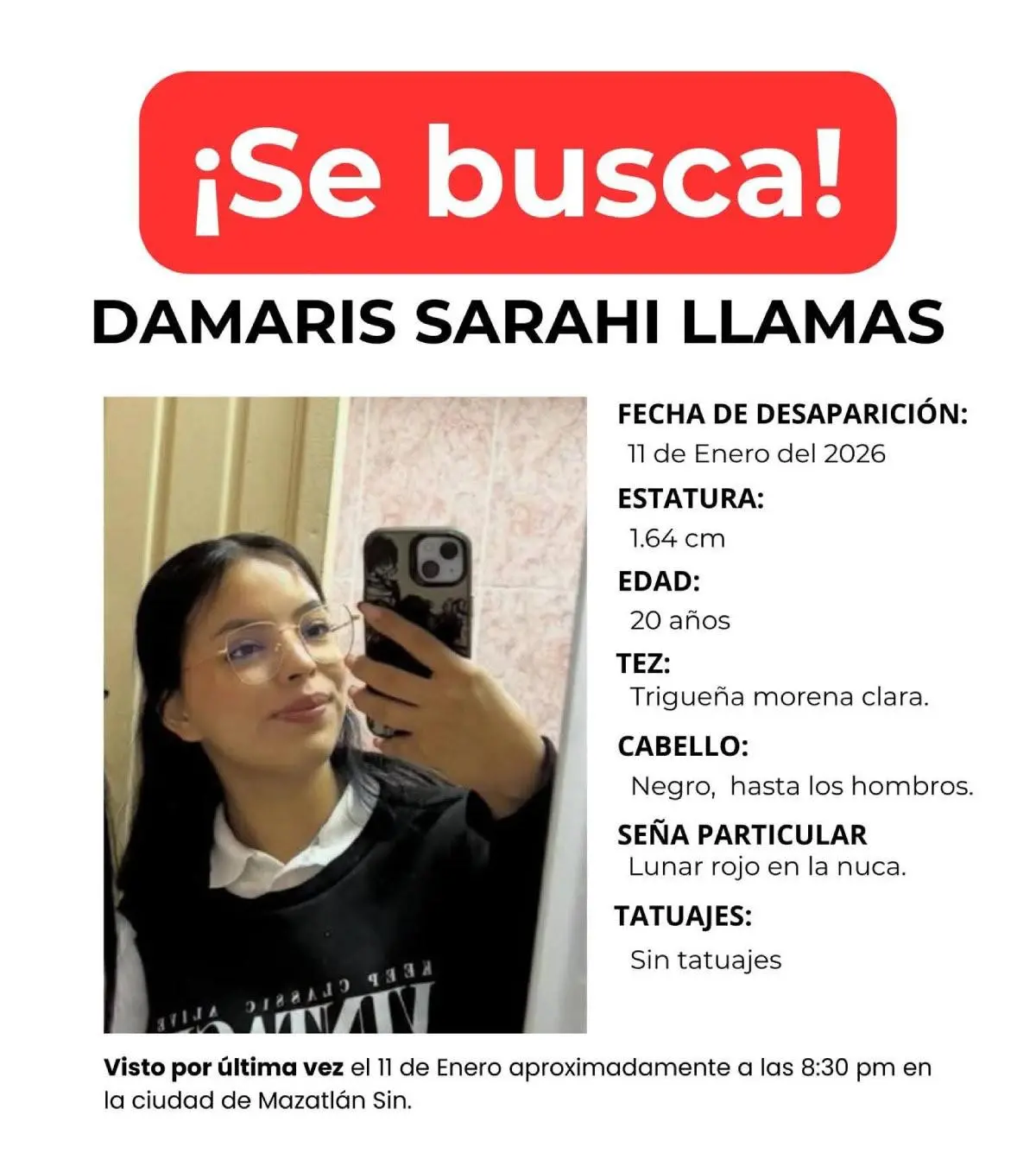 $!Buscan a joven desaparecida en Mazatlán