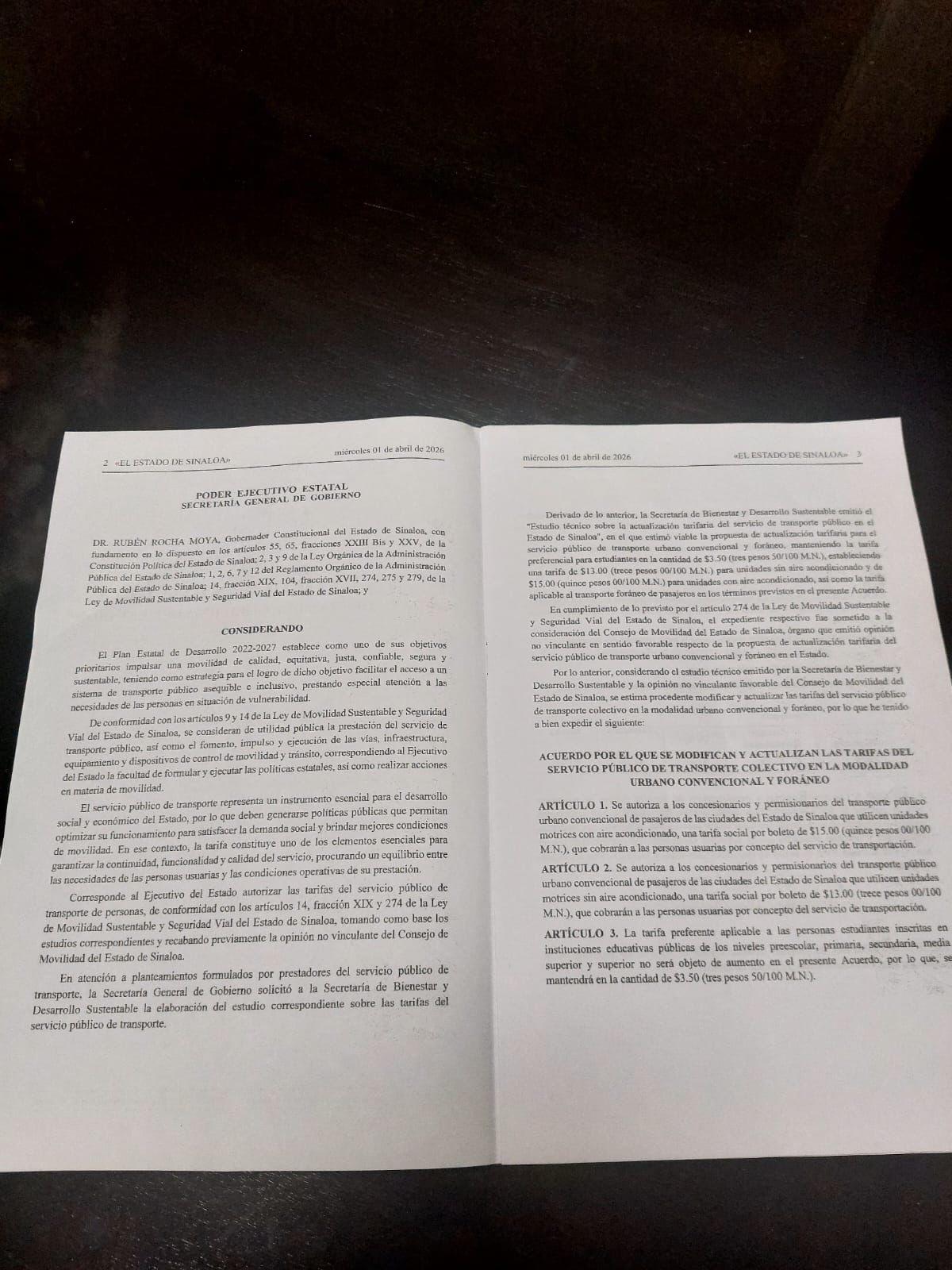 $!Estas serían las nuevas tarifas del transporte público en Sinaloa