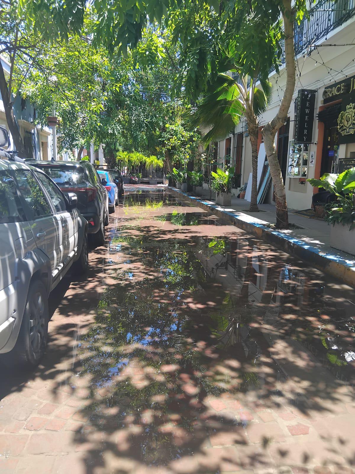 $!Rebosa alcantarilla en esquina del Palacio Municipal de Mazatlán