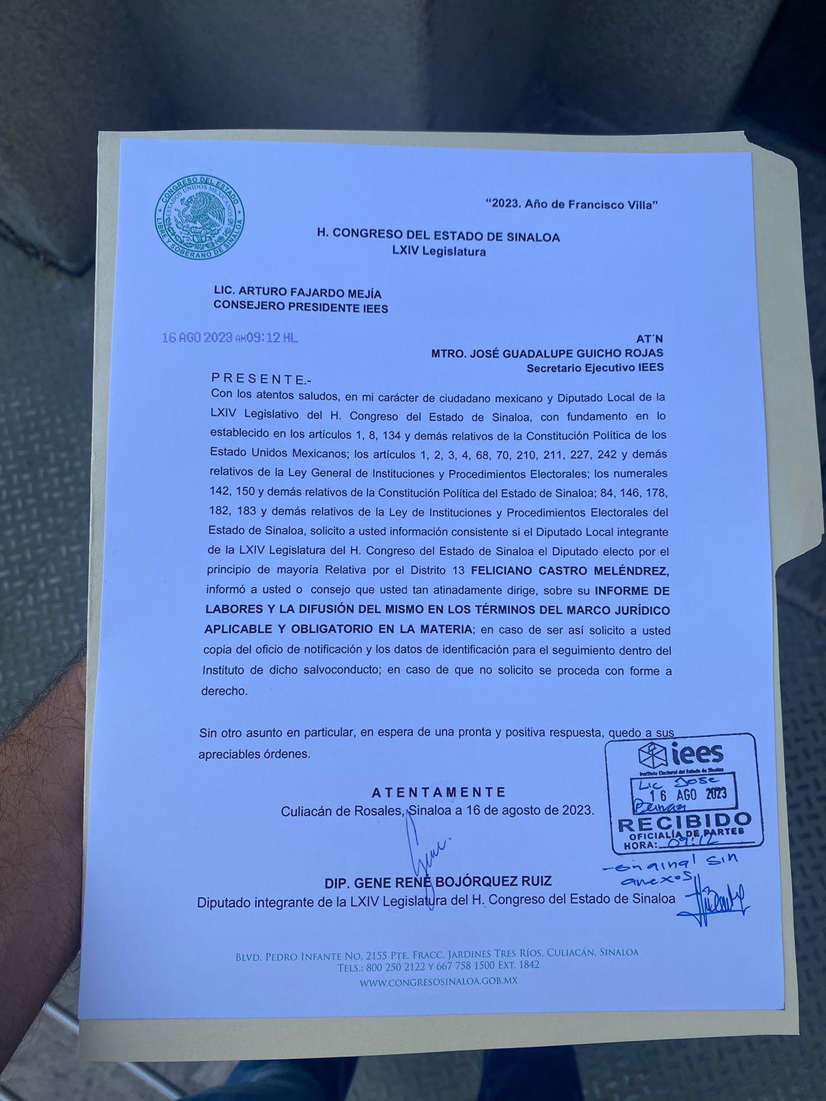 $!Gene Bojórquez solicita al IEES que informe si promoción de Feliciano Castro es por informe o actos anticipados de campaña