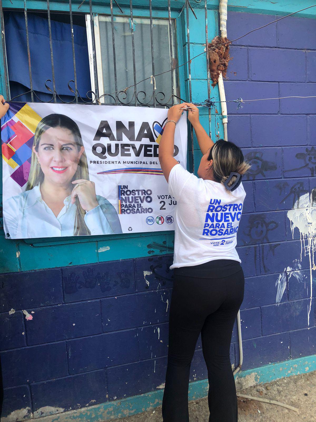 $!Candidata Ana Quevedo denuncia que oposición le retiró propaganda en Rosario