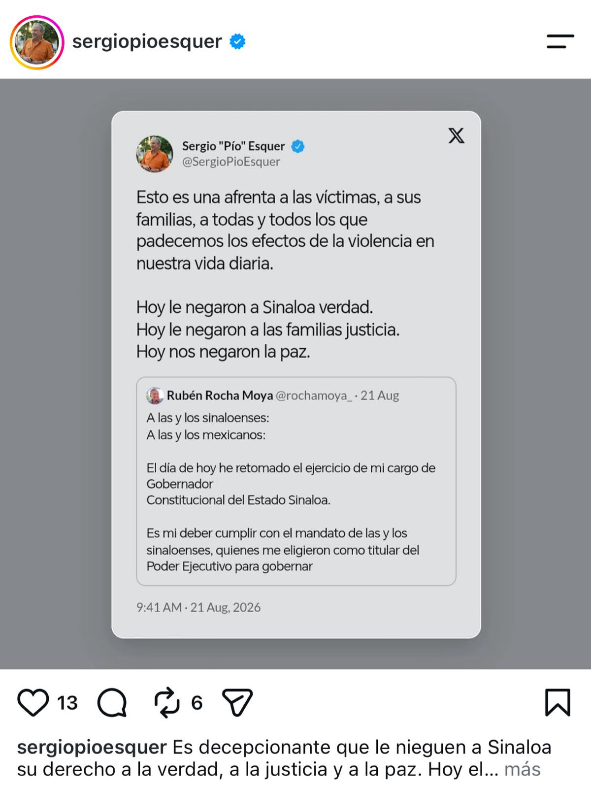 $!Sergio Esquer critica regreso de Rocha: ‘La impunidad se mantiene para los suyos’