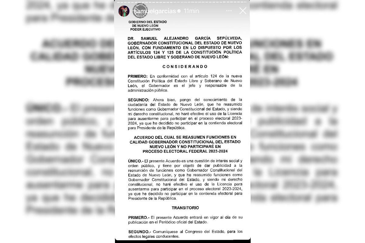 $!Samuel García confirma que se baja de la contienda presidencial