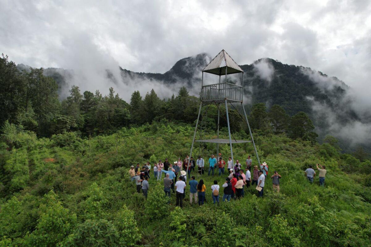 $!Comunidades de la microcuenca Río Caje, durante un intercambio de experiencias en áreas en proceso de restauración. De fondo, el Cerro de la Cruz, uno de los puntos más altos del RVS PUCA.