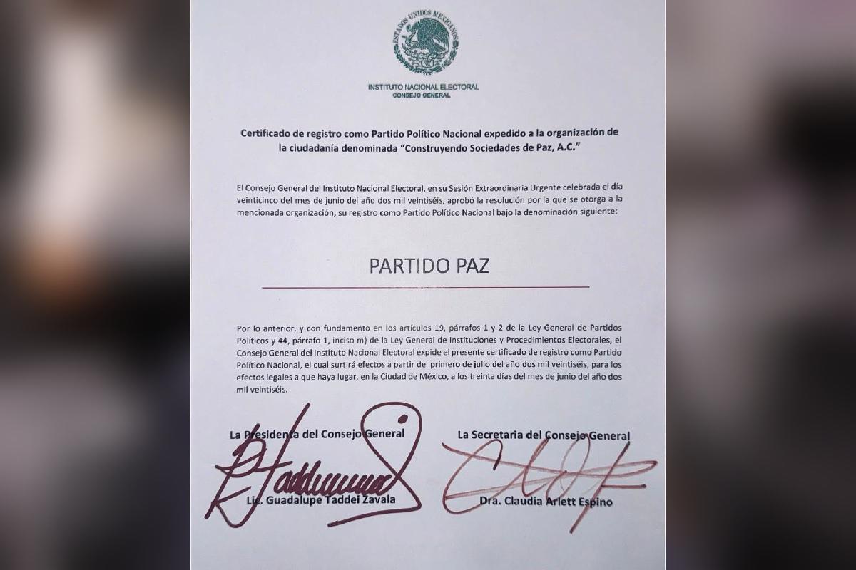 $!El INE reconoció al PAZ como nuevo partido y le entregó oficinas, elementos administrativos y la constancia de registro.