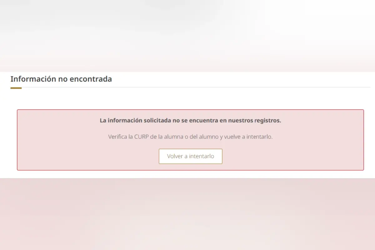 $!Así se ve el error de información no encontrada.