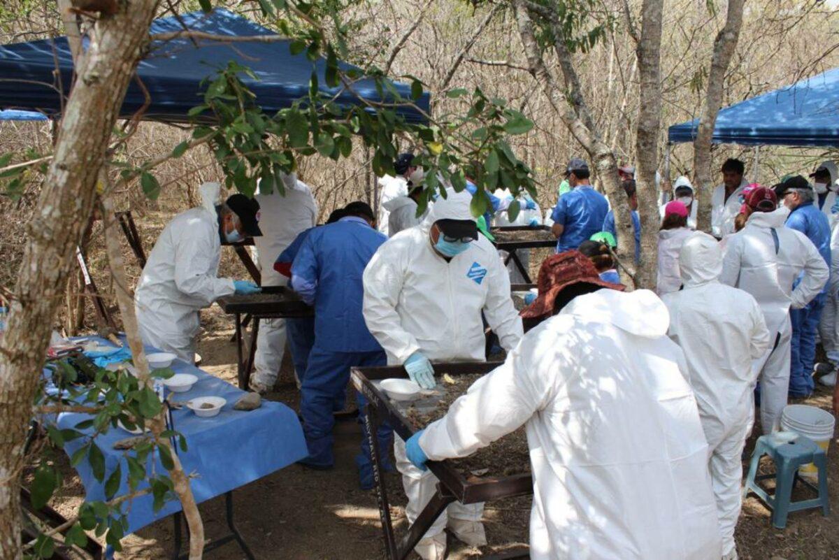 $!Familias y personal de la FGR trabajan durante la visita del subsecretario Alejandro Encinas al centro de exterminio en la zona de El Mante en febrero de 2019.