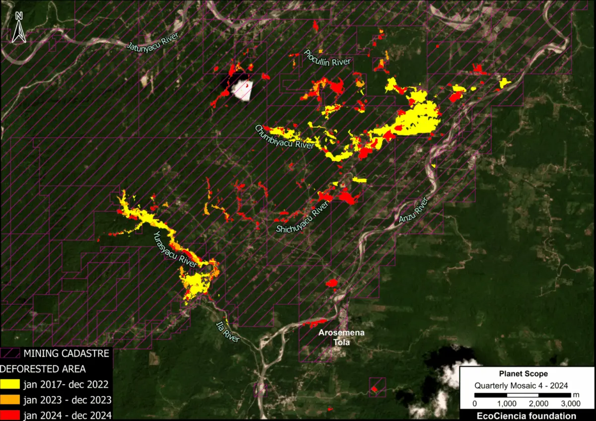 $!En Ecuador, la minería ilegal destruye un afluente del Amazonas y amenaza a una ciudad