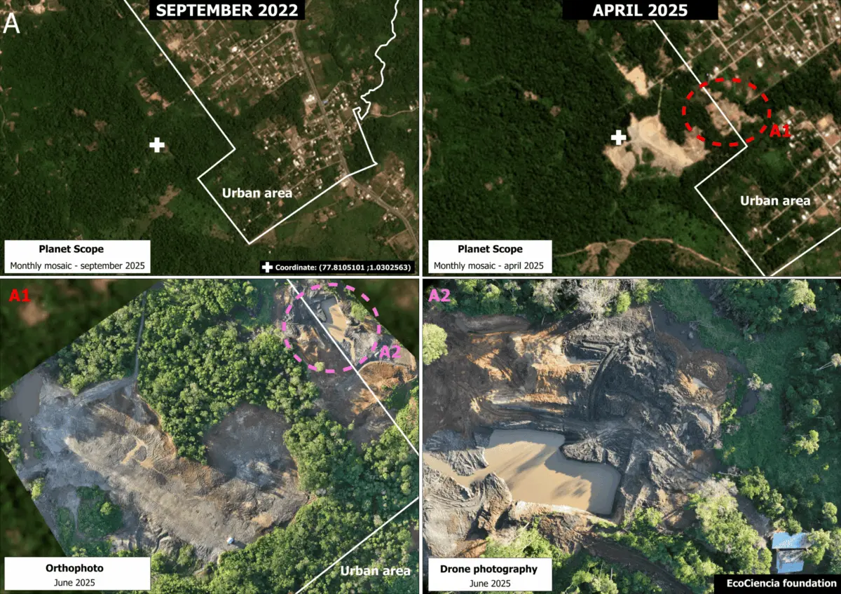 $!En Ecuador, la minería ilegal destruye un afluente del Amazonas y amenaza a una ciudad