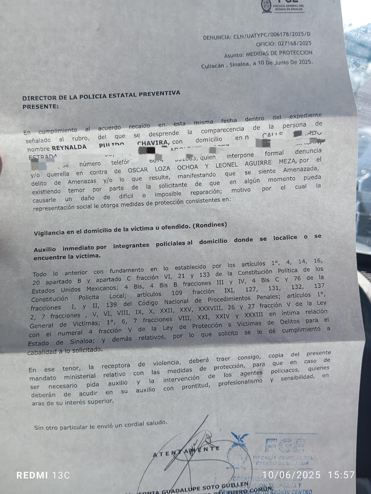 $!Activista denuncia a Loza Ochoa por presuntas amenazas