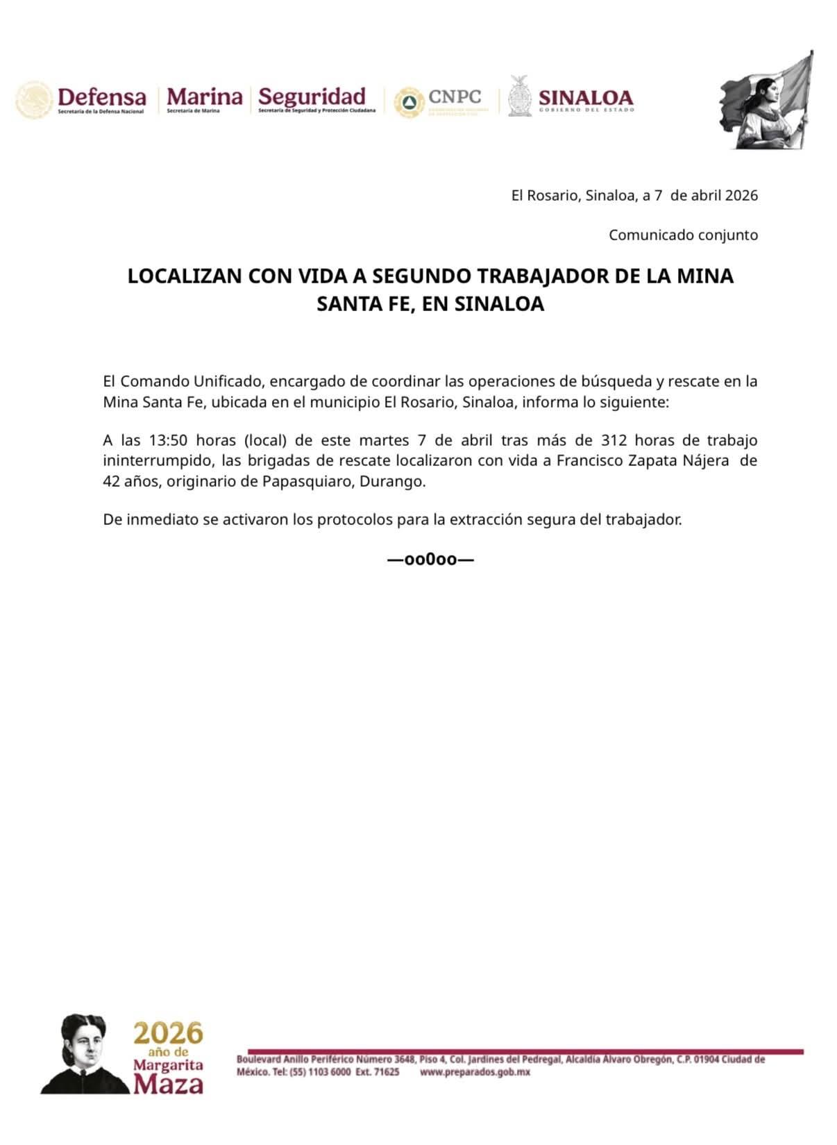 $!Hallan con vida a segundo minero atrapado en la mina de Rosario; quedan dos