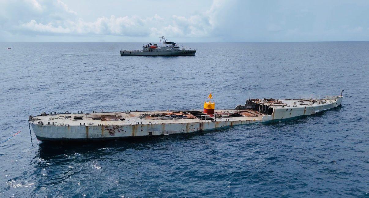 $!Realizan hundimiento controlado con el casco del ex buque ‘Zamora’ en el Sistema Arrecifal Artificial de Tamaulipas
