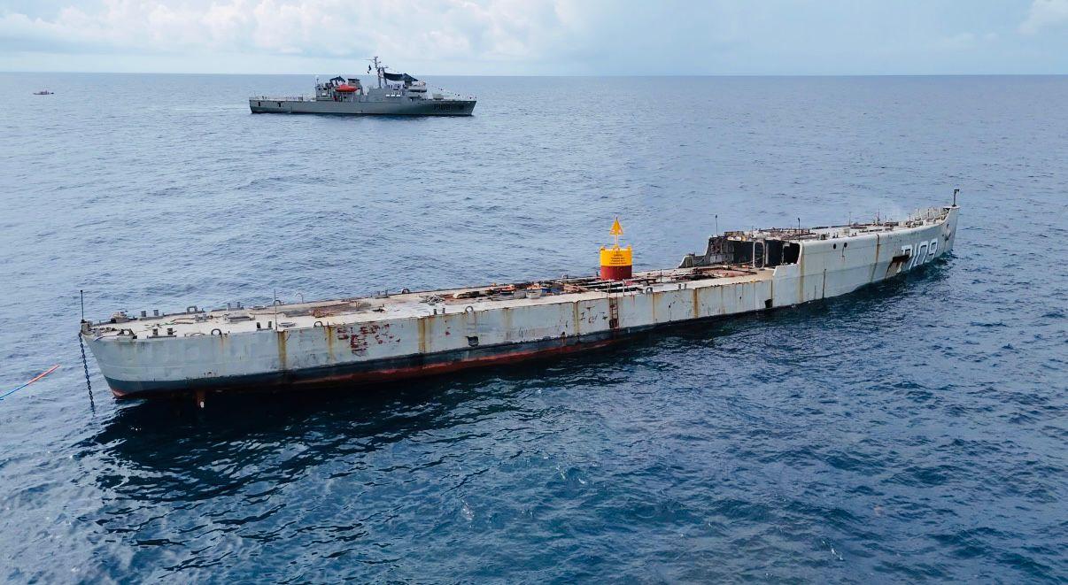 $!Realizan hundimiento controlado con el casco del ex buque ‘Zamora’ en el Sistema Arrecifal Artificial de Tamaulipas