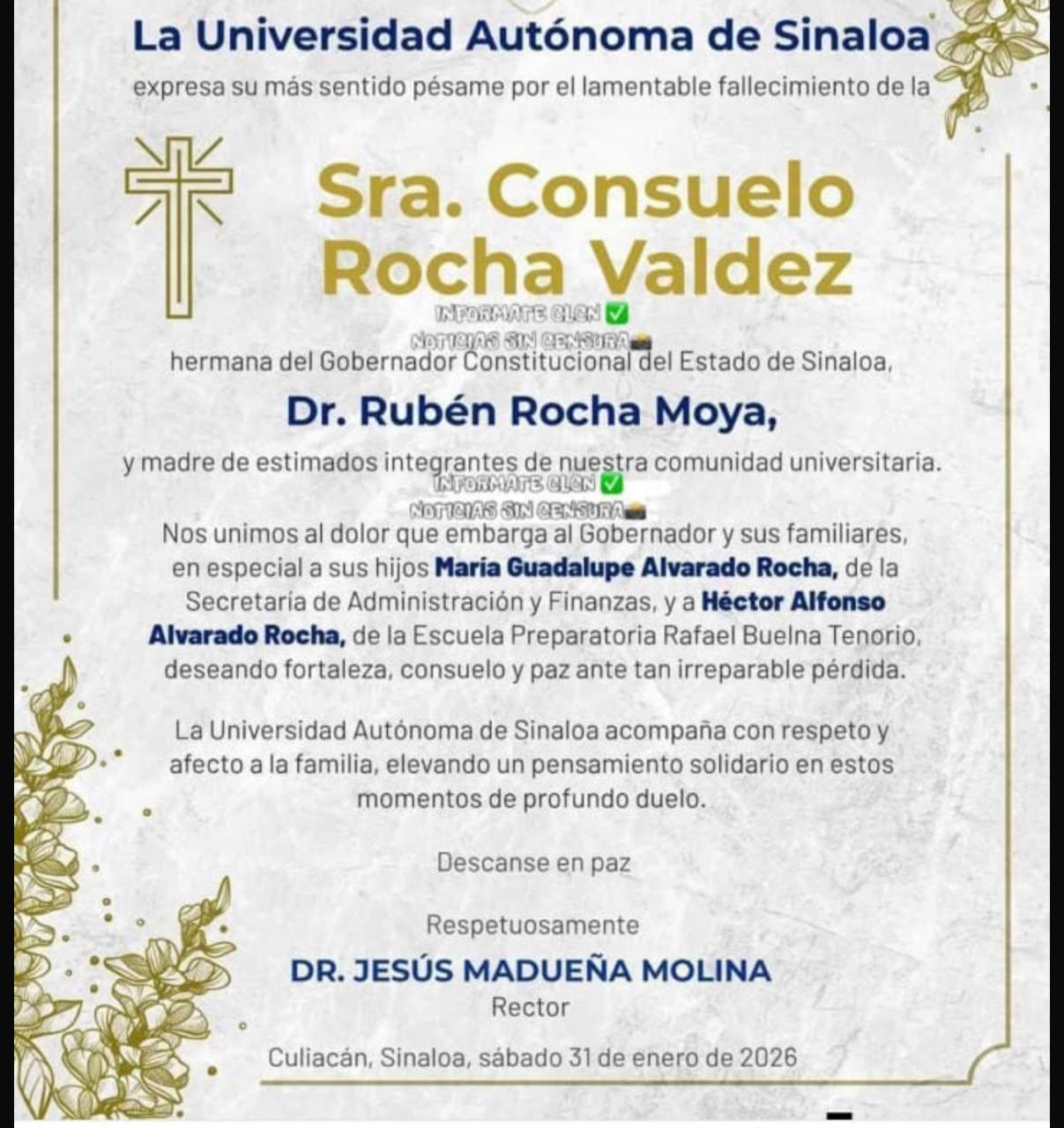 $!Fallece Consuelo Rocha, hermana del gobernador de Sinaloa Rubén Rocha Moya