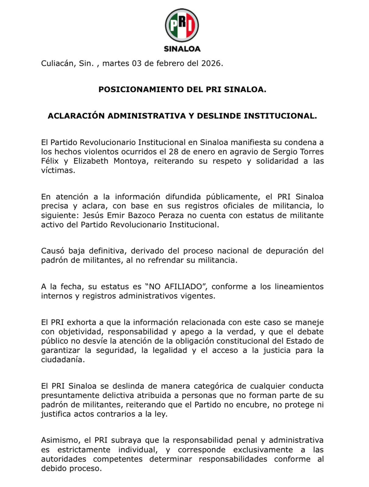 $!PRI se deslinda de el ‘compa Güero’, ex militante detenido por ataque armado a diputados de MC; su estatus es ‘No afiliado’, dice