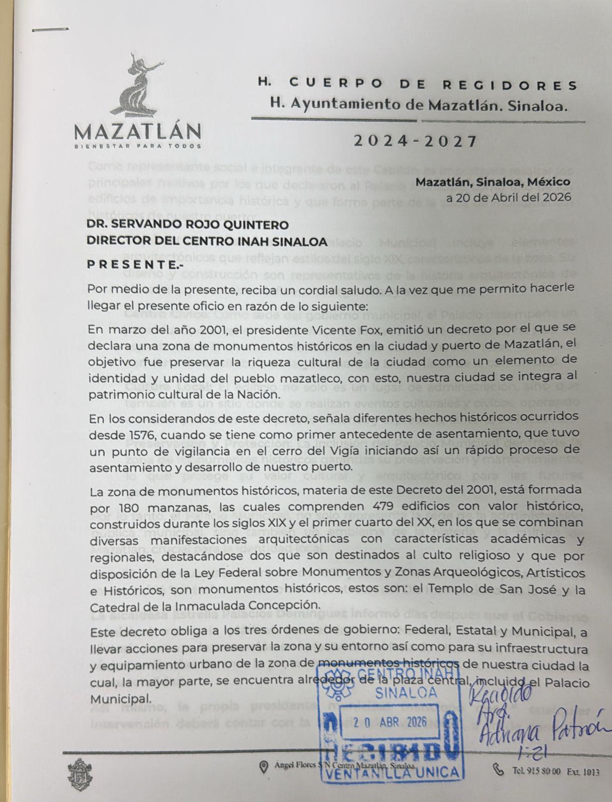 $!Solicita Maribel Chollet respuestas al INAH por el tema de la pintura rosa en Palacio Municipal de Mazatlán