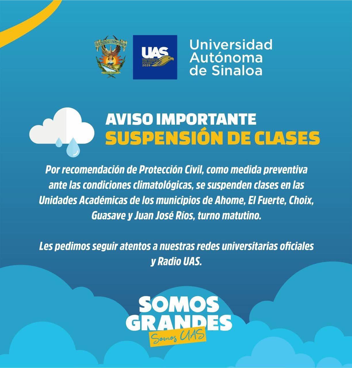 $!Suspenden clases en turno matutino en norte de Sinaloa por lluvias