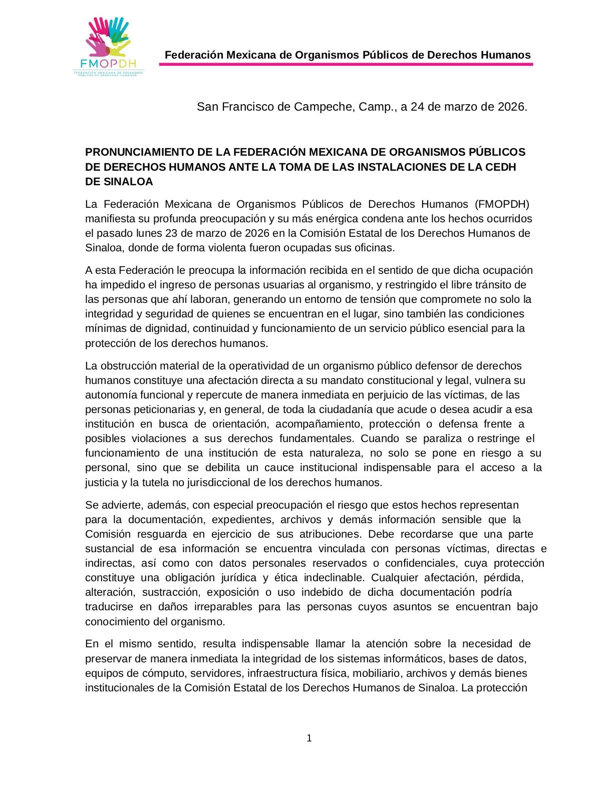$!Exigen intervención urgente tras toma de la CEDH Sinaloa