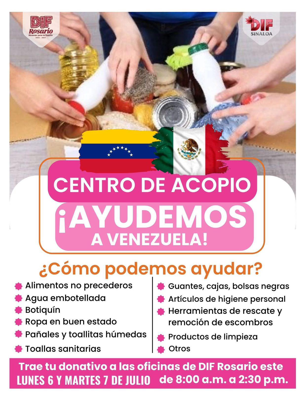 $!DIF Rosario abre centro de acopio para apoyar a familias afectadas por el sismo en Venezuela