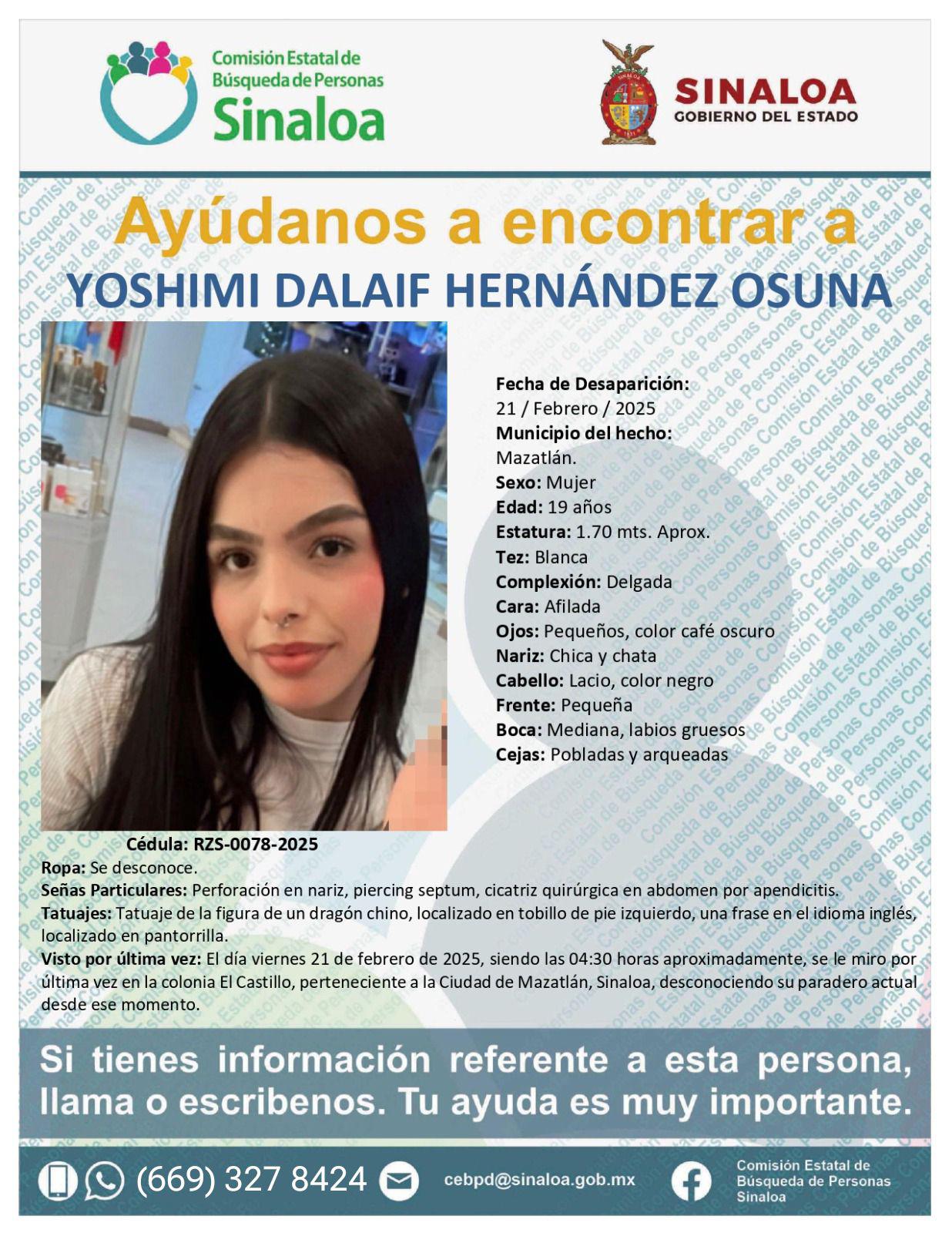 $!Desaparece la joven Yoshimi Dalaif, de 19 años, en El Castillo, en Mazatlán