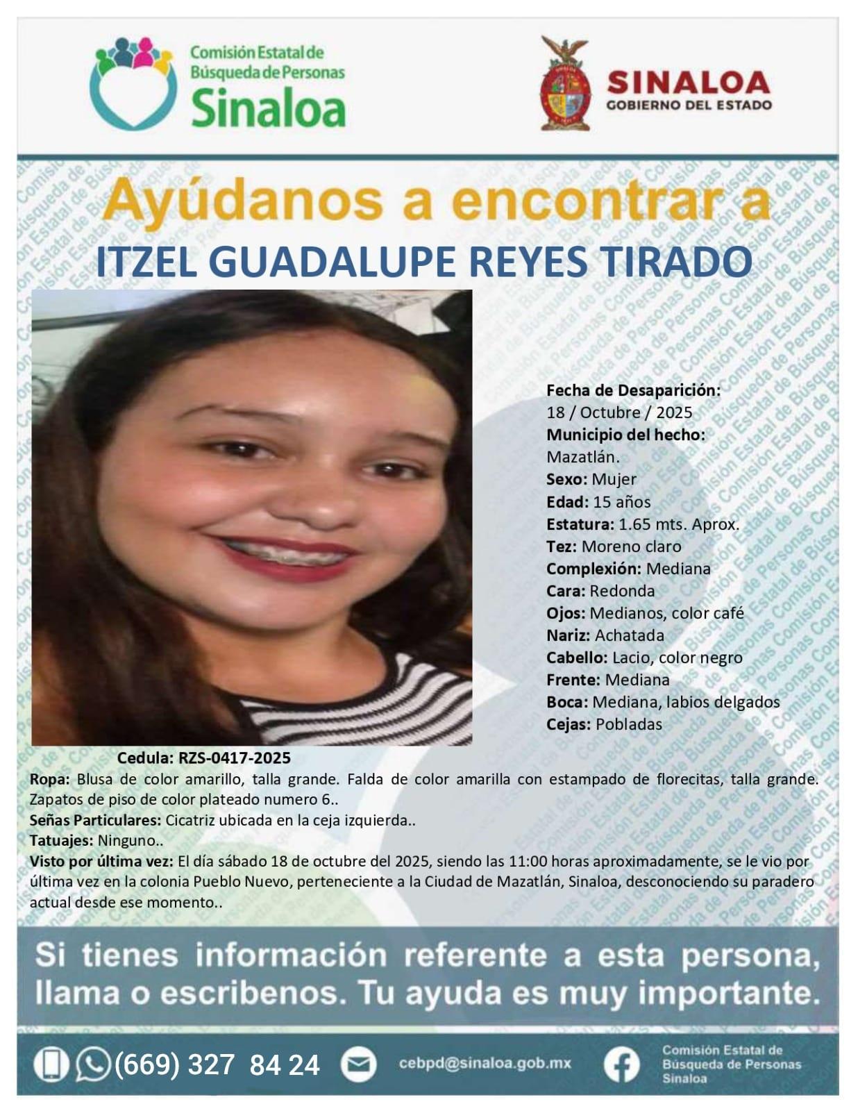 $!Localizan con vida a Itzel Guadalupe, de 15 años, había desaparecido en Mazatlán