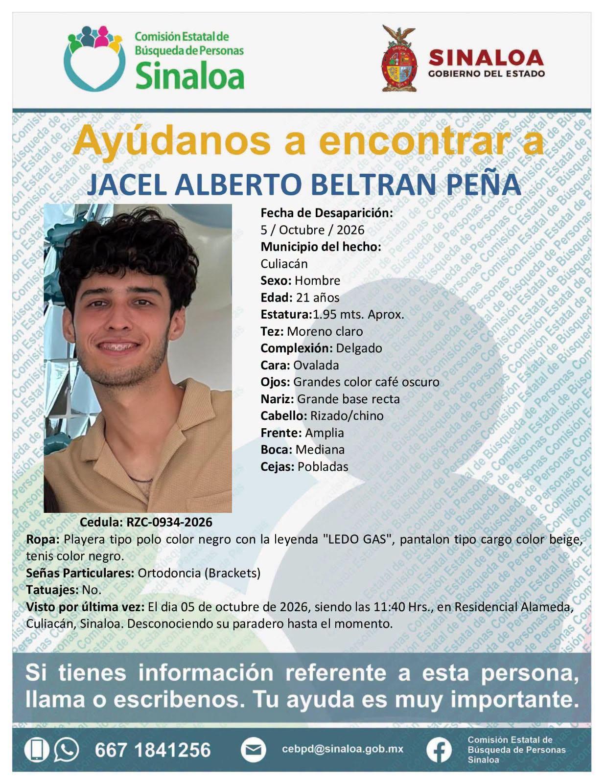 $!Emiten ficha de búsqueda para Jacel Alberto, joven privado de la libertad en gasolinera de Culiacán