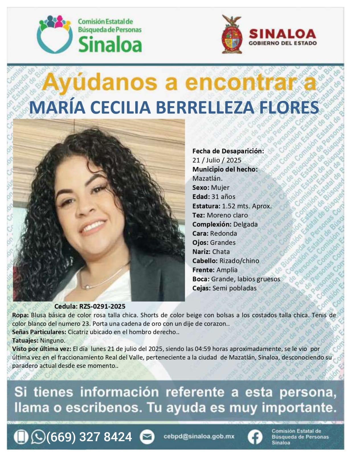 $!Buscan a María Cecilia, desaparecida en Mazatlán