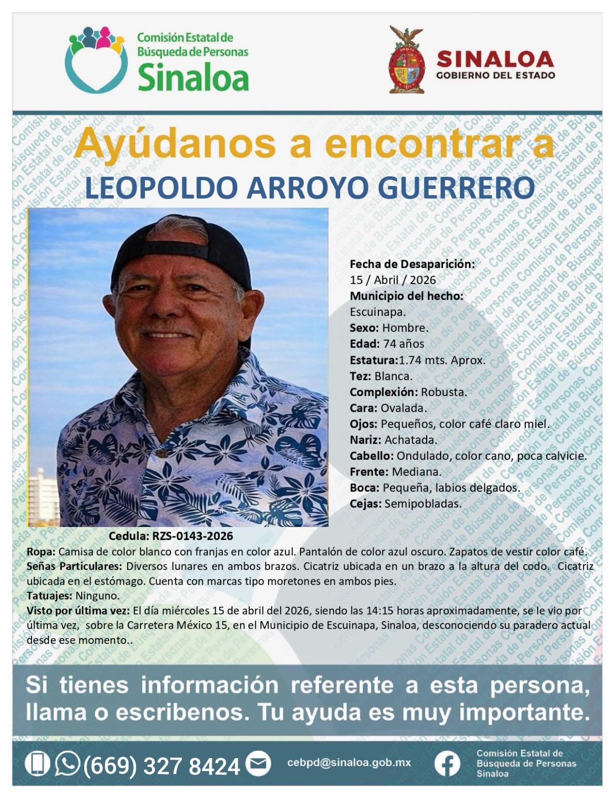 $!A más de cinco días de desaparecido, piden en Escuinapa apoyo para localizar a Leopoldo Arroyo