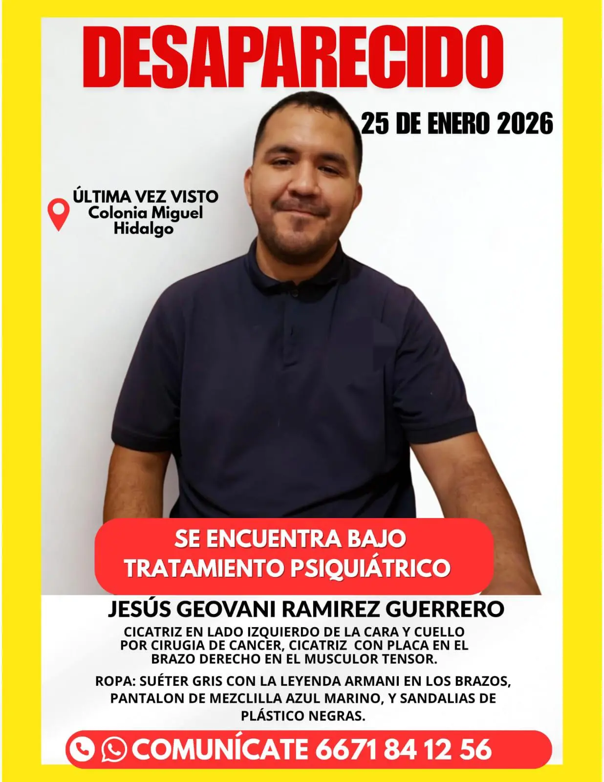 $!Salió de su casa hacia La Lomita y no regresó; Jesús Geovani tiene dos meses desaparecido en Culiacán