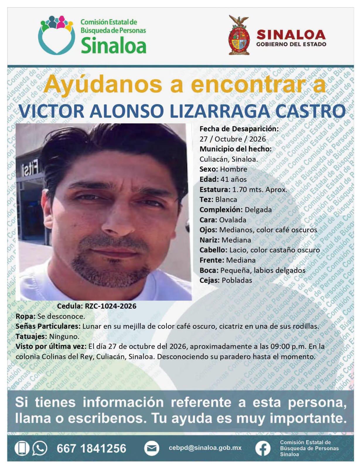 $!Emiten ficha de búsqueda por Víctor Alonso, desaparecido en Colinas del Rey, en Culiacán