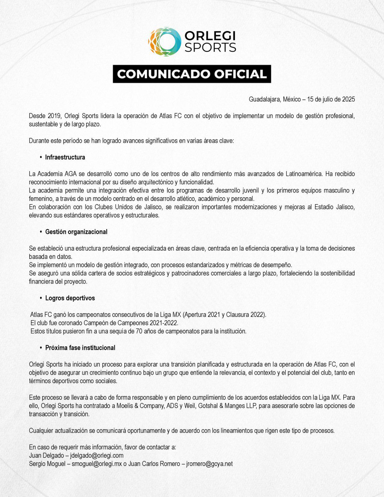 $!Atlas es puesto en venta por Grupo Orlegi