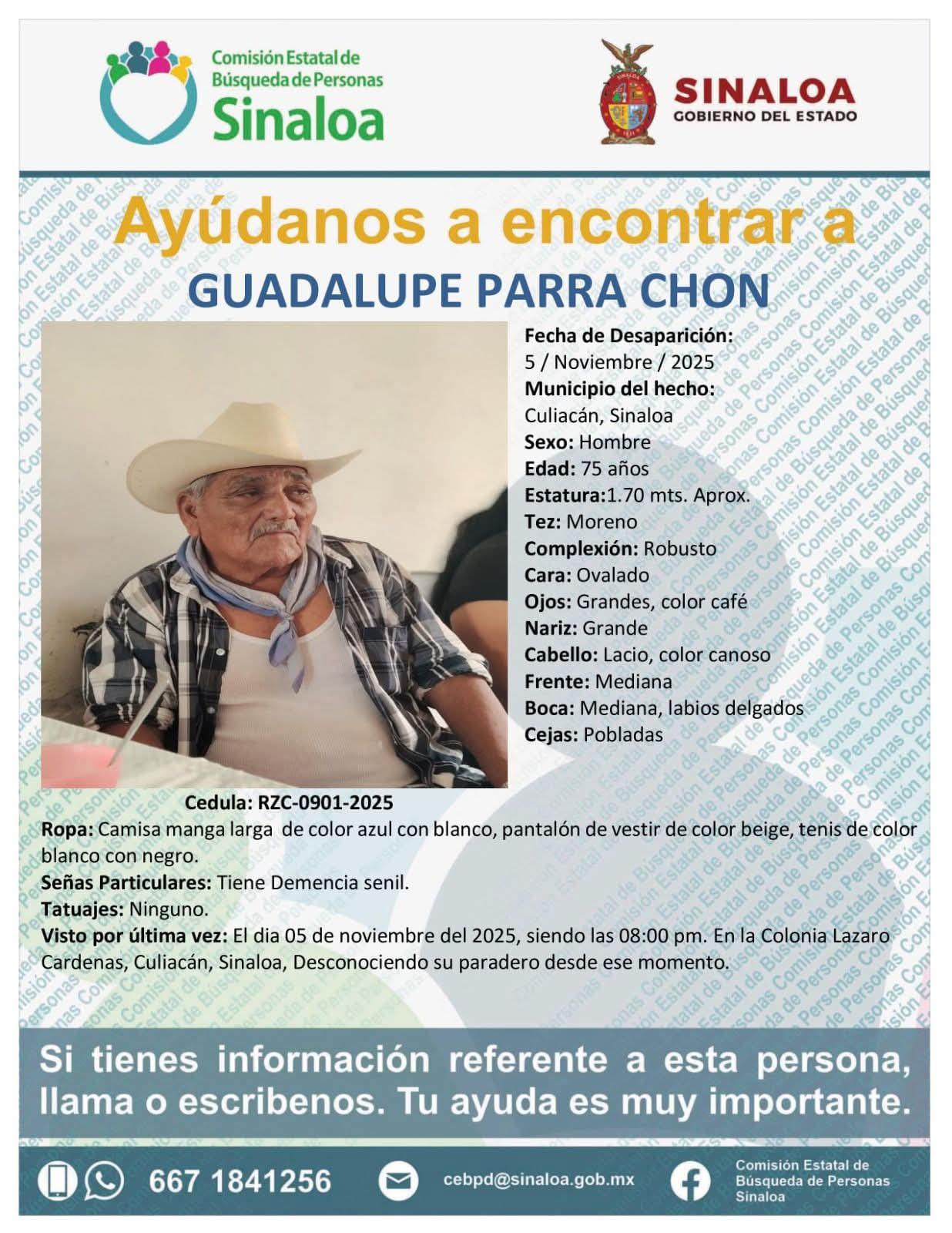 $!Buscan a Don Guadalupe, adulto mayor desaparecido en Culiacán