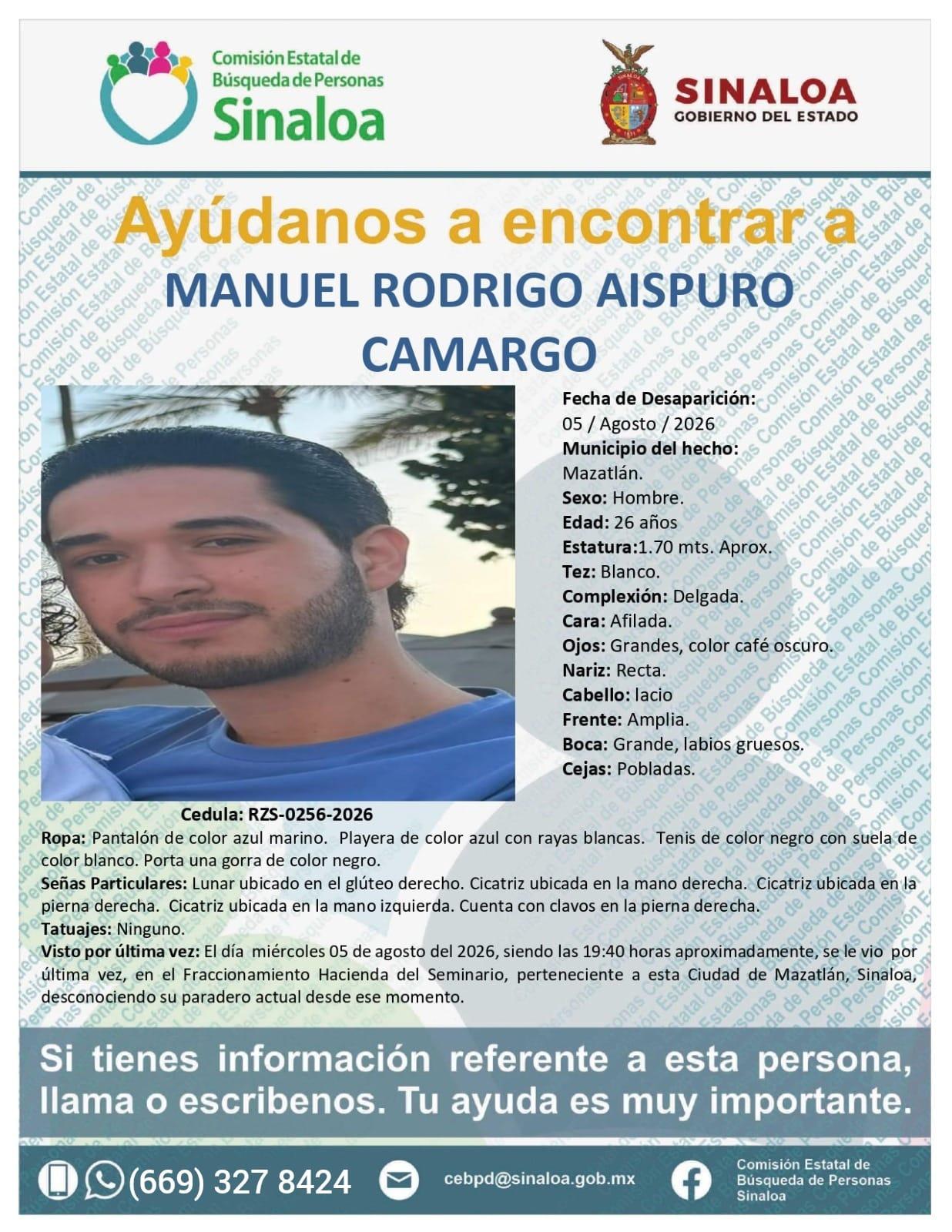 $!Buscan a Manuel Rodrigo en Mazatlán; desapareció desde el 5 de agosto