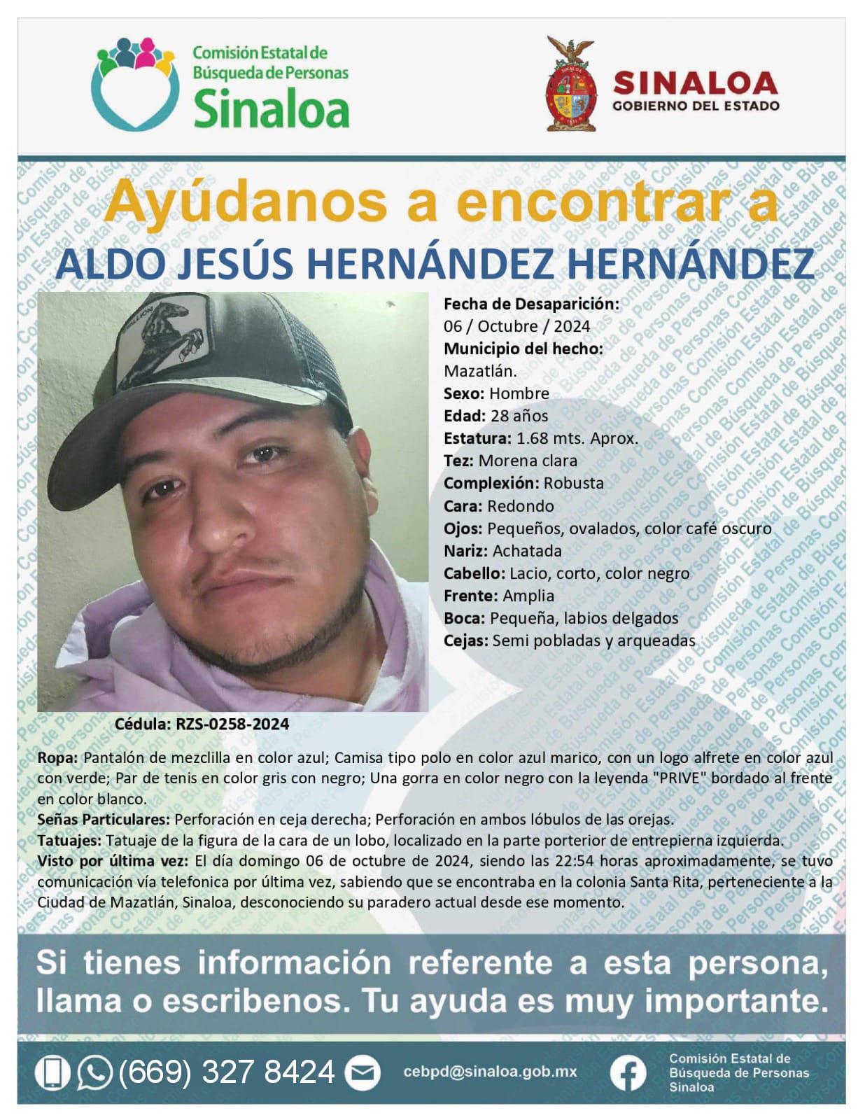 $!Buscan a Aldo Jesús Hernández Hernández, desaparecido en Mazatlán el pasado domingo
