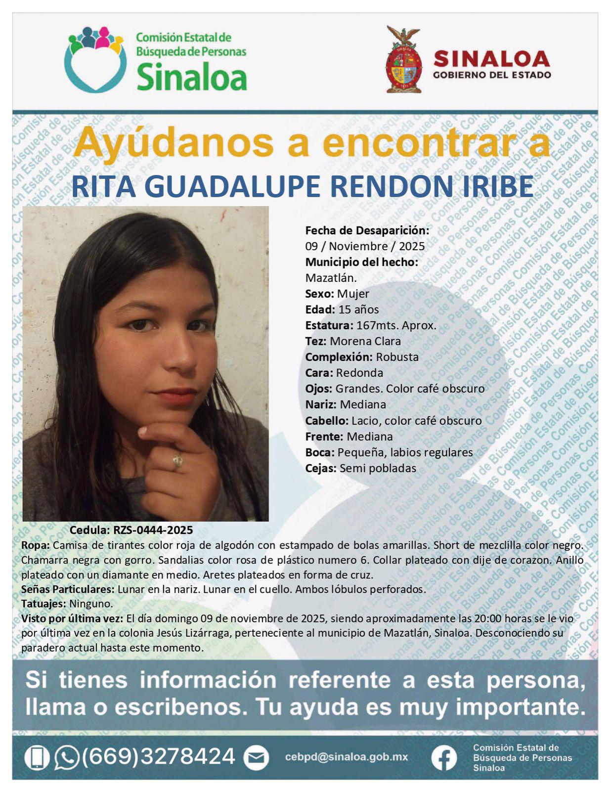 $!Activan búsqueda por Rita Guadalupe, menor desaparecida en Mazatlán