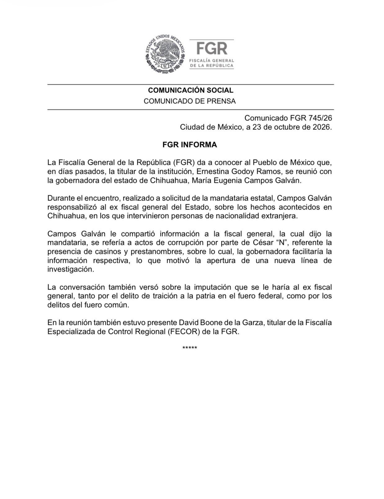 $!Godoy respalda versión de Sheinbaum: Maru Campos señaló a ex fiscal por agentes de EU y corrupción