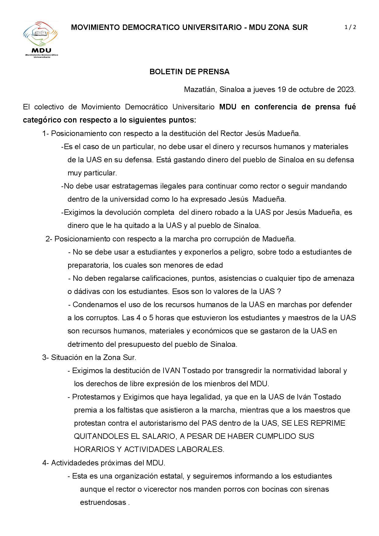 $!Movimiento Democrático pide que Jesús Madueña no utilice recursos de la UAS para su defensa