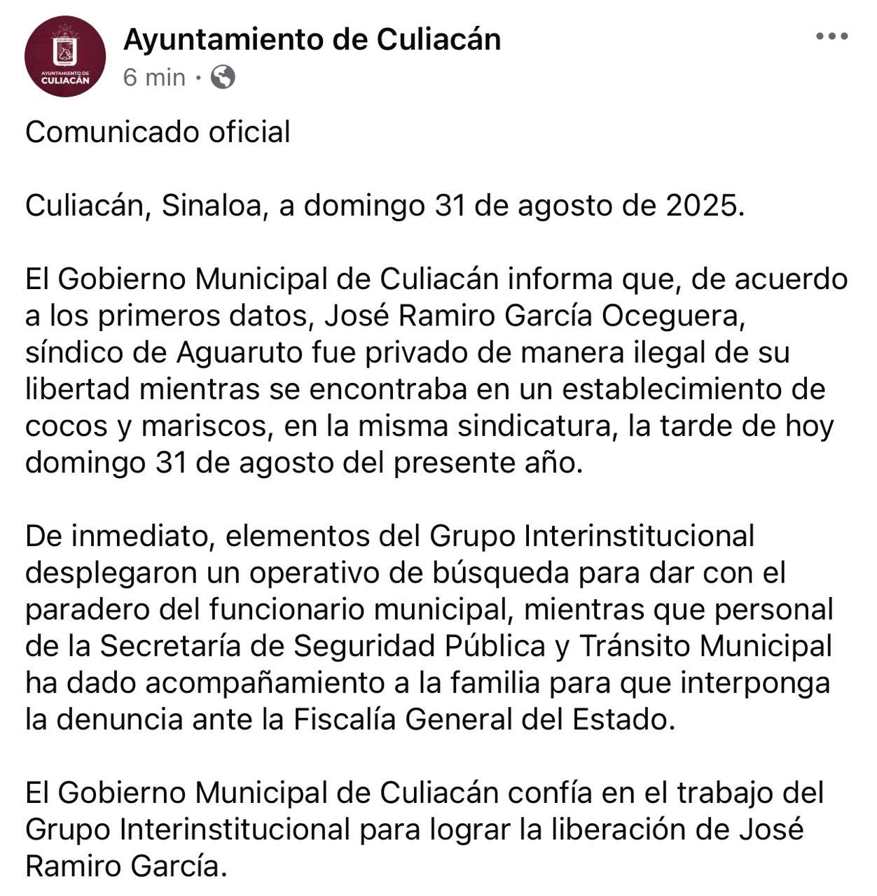 $!Despliegan operativo para localizar a síndico de Aguaruto privado de la libertad