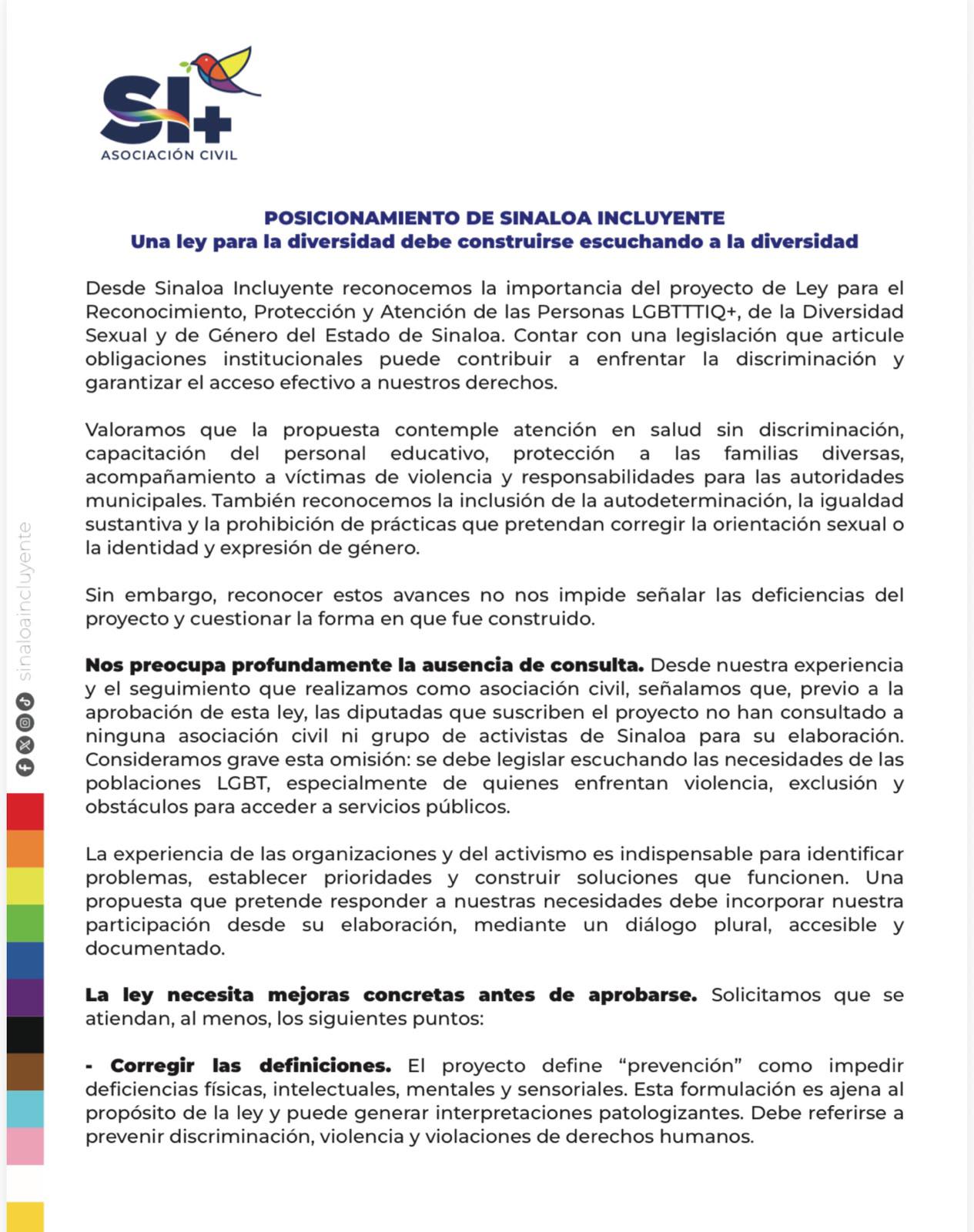 $!Sinaloa Incluyente cuestiona falta de consulta en iniciativa de ley LGBT