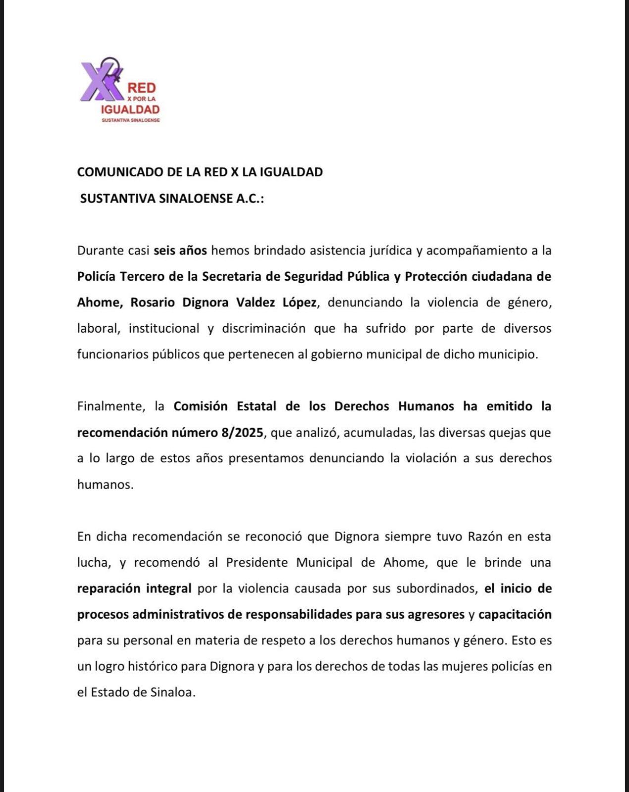 $!Colectiva exige al alcalde de Ahome acatar recomendación de la CEDH por caso de policía