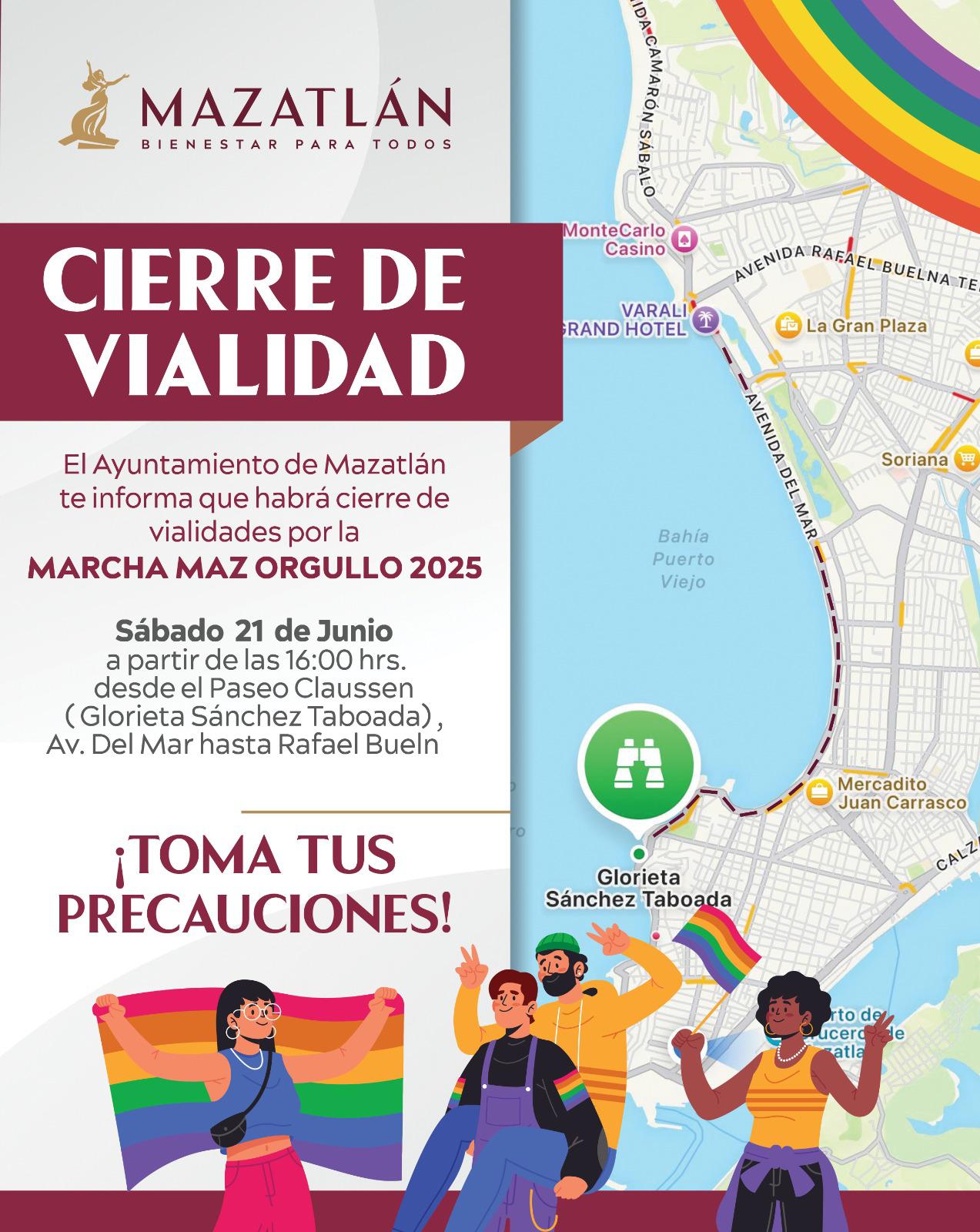 $!Paseo costero en Mazatlán será cerrado la tarde de este sábado por Marcha del Orgullo