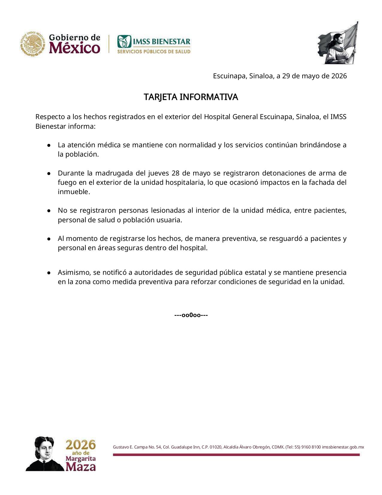 $!Hospital IMSS Bienestar de Escuinapa opera con normalidad, aclara institución