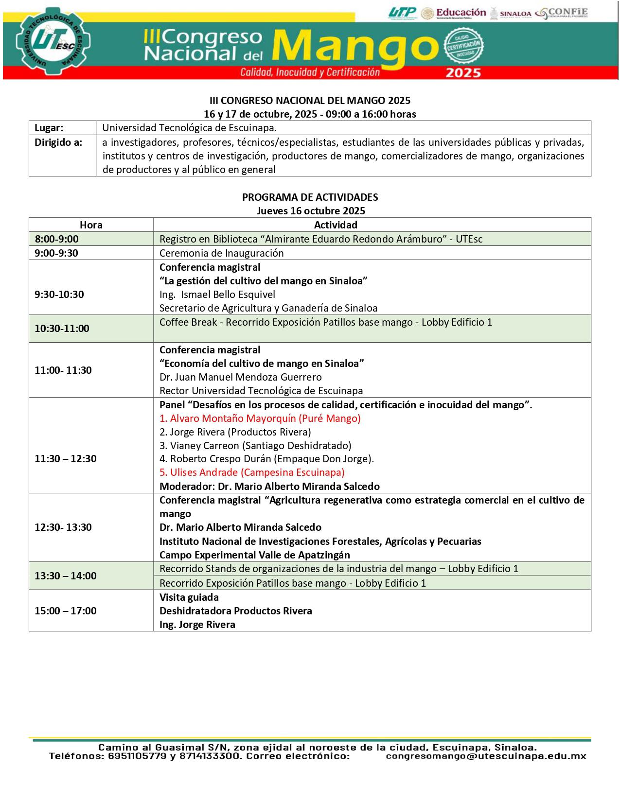 $!Presenta UTEsc programa del III Congreso Nacional del Mango a autoridades y representantes del sector
