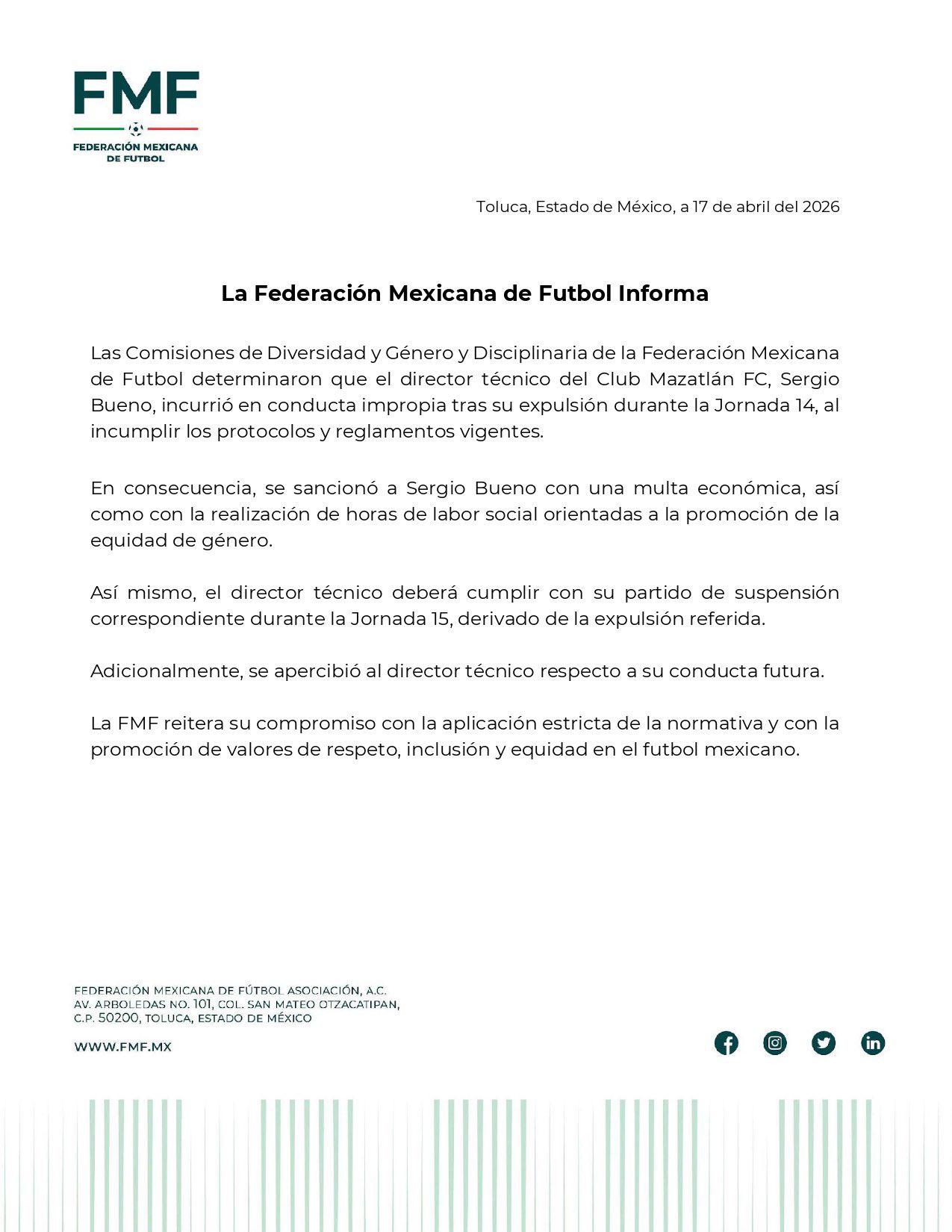 $!FMF sanciona a Sergio Bueno tras polémica con Katia Itzel