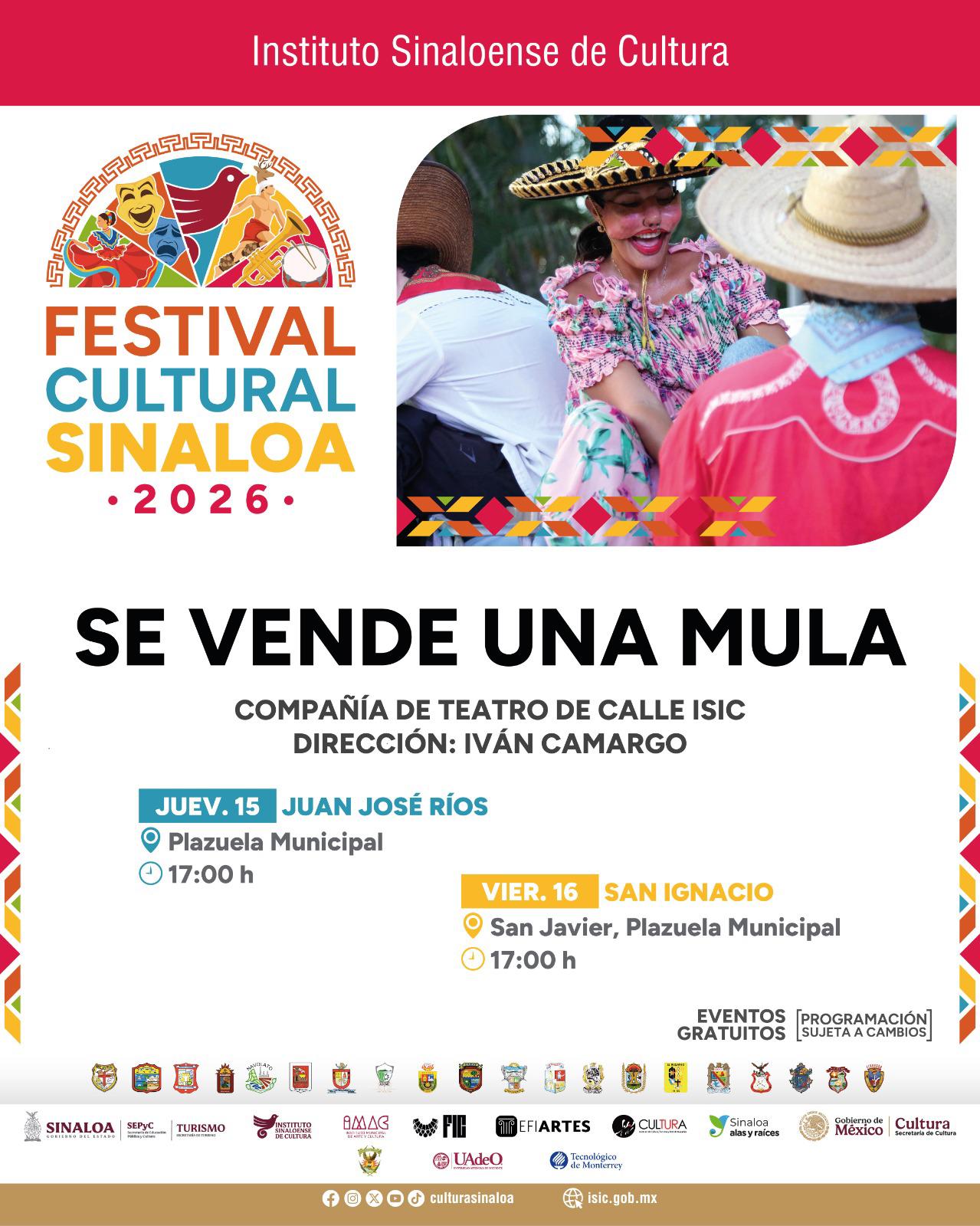 $!La Compañía de Teatro de Calle del Isic llegará a la Plazuela Municipal de San Javier, en San Ignacio, con la obra “Se vende una mula”.